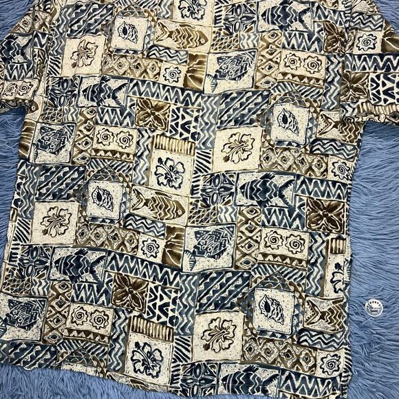 VINTAGE Sea Fish Shell AOP Button Up Shirt Size Large Mens Outdoor Pierre Cardin - Picture 5 of 9